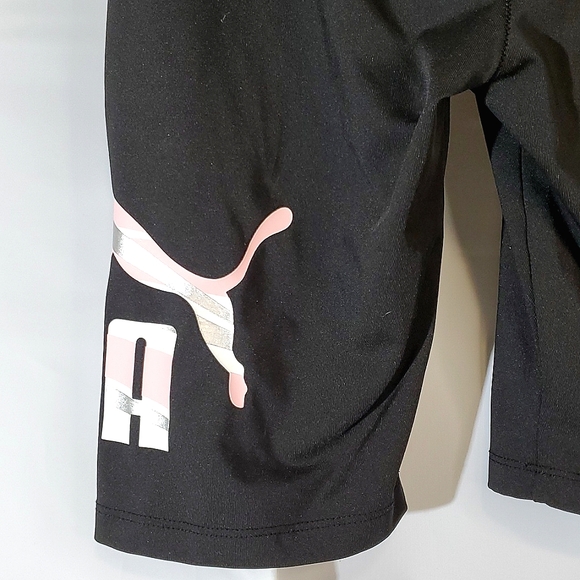 Puma Youth Black Short Tights with Pink/Silver/White Logo on Leg - Size 14/16 - Picture 10 of 13